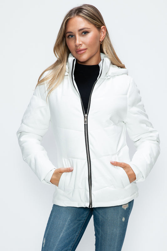 Pocketed Zip Up Puffer Jacket with Removable Hood