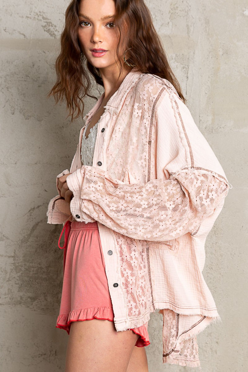 Oversize Lace Button-Down Shirt