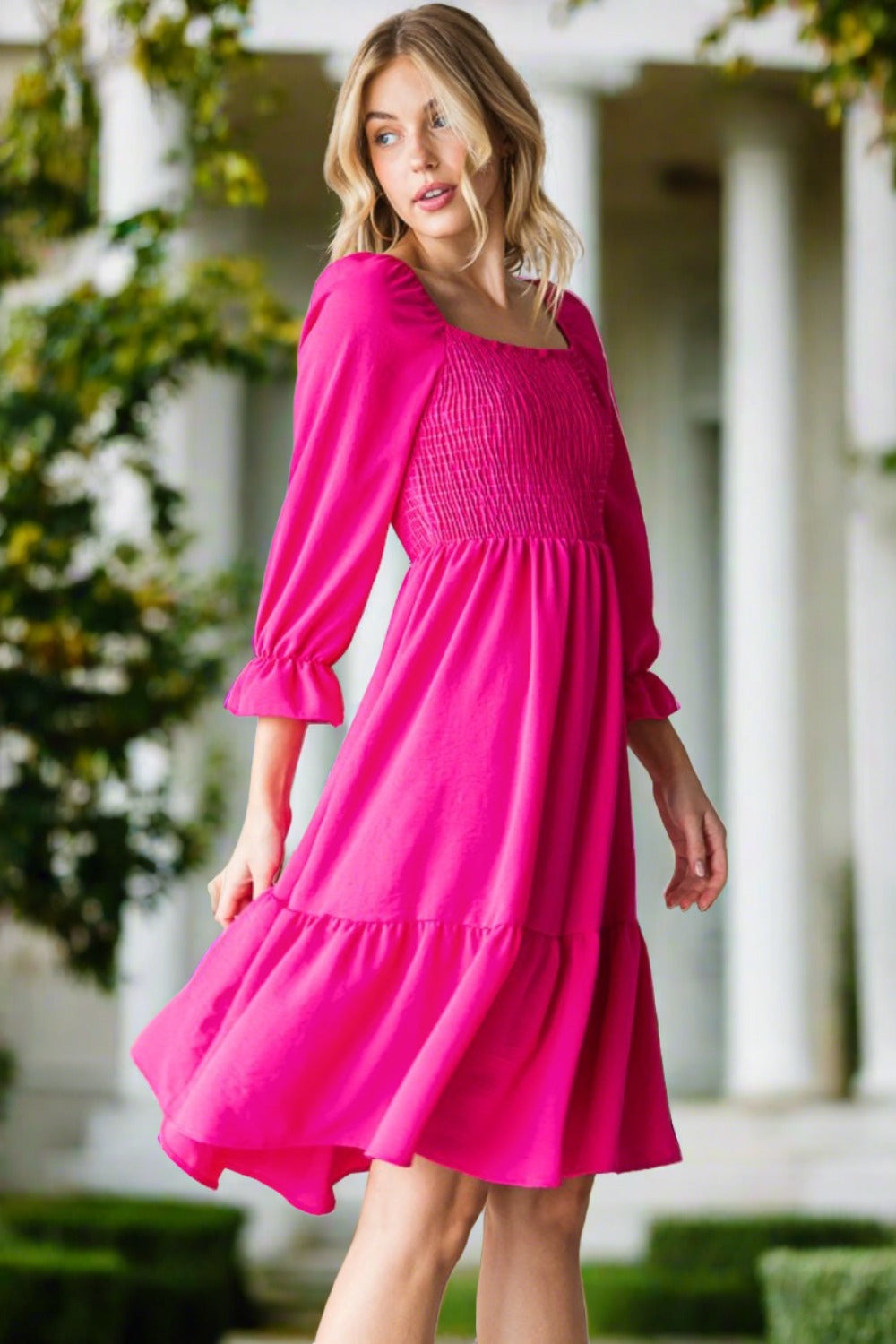 Smocked Ruffle Hem Dress