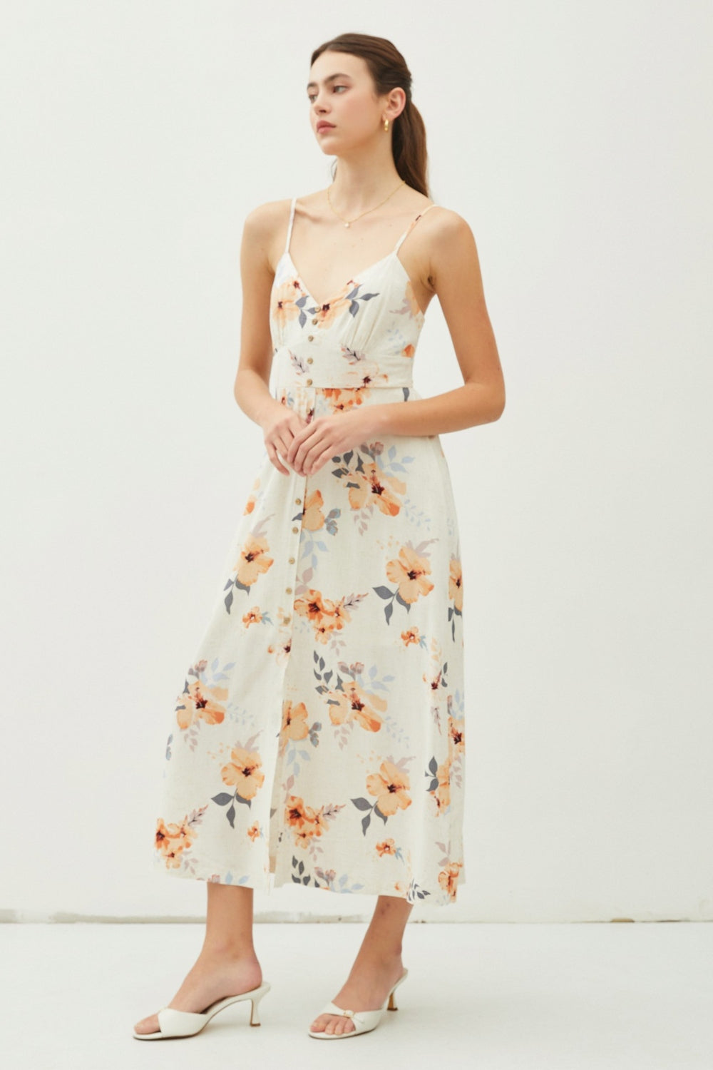 Floral Button-Down Cami Midi Dress