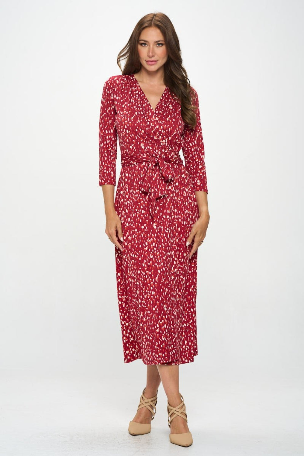 Printed Tie Front Surplice Midi Dress