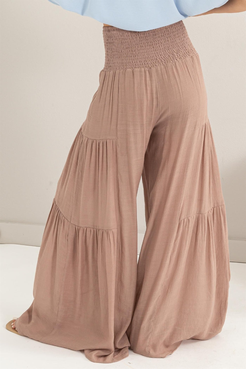 Tie Front Ruched Tiered Pants