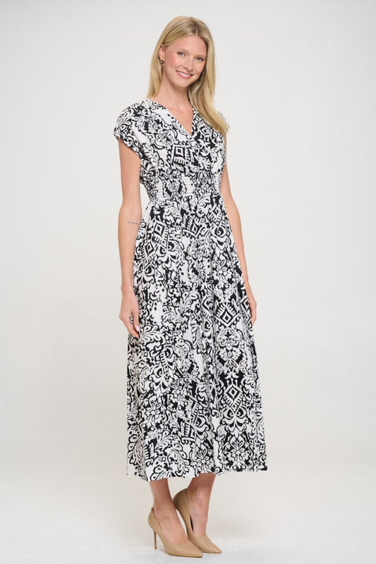 Printed Smocked Waist Maxi Dress