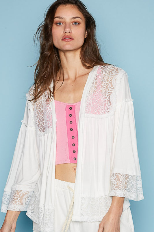 Open Front Lace Detail Cardigan