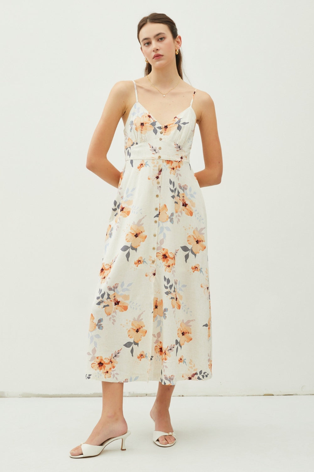 Floral Button-Down Cami Midi Dress