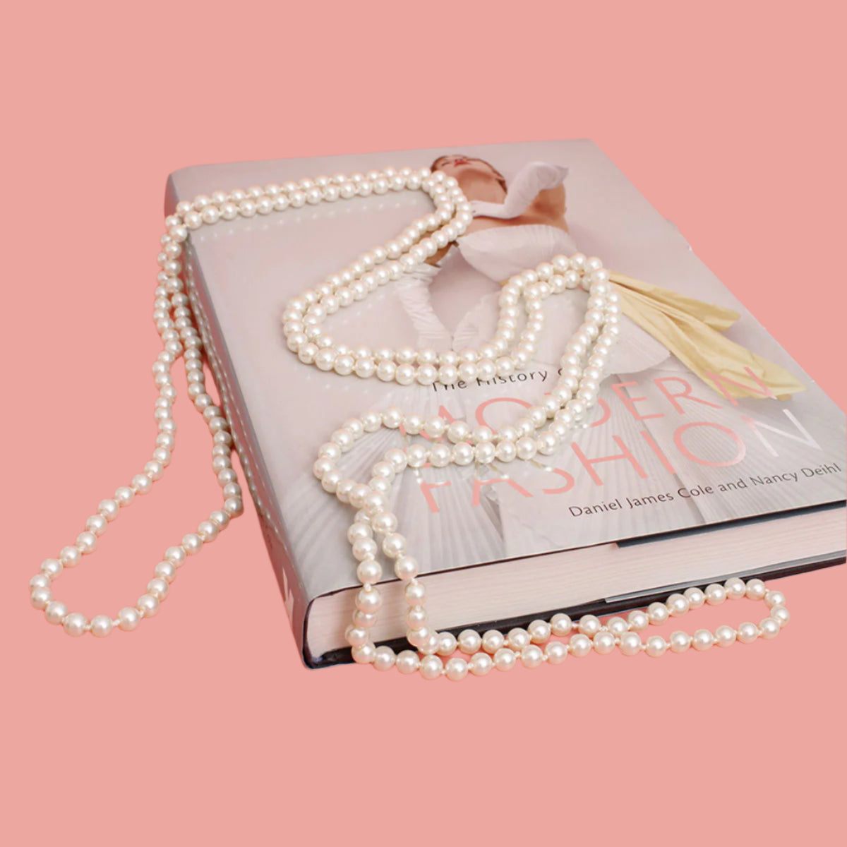 Women's Pearl Necklace 8mm Cream Glass Pearl 96" Infinity Strand Necklace Featuring Hand Knot Detail. Can be worn various ways.