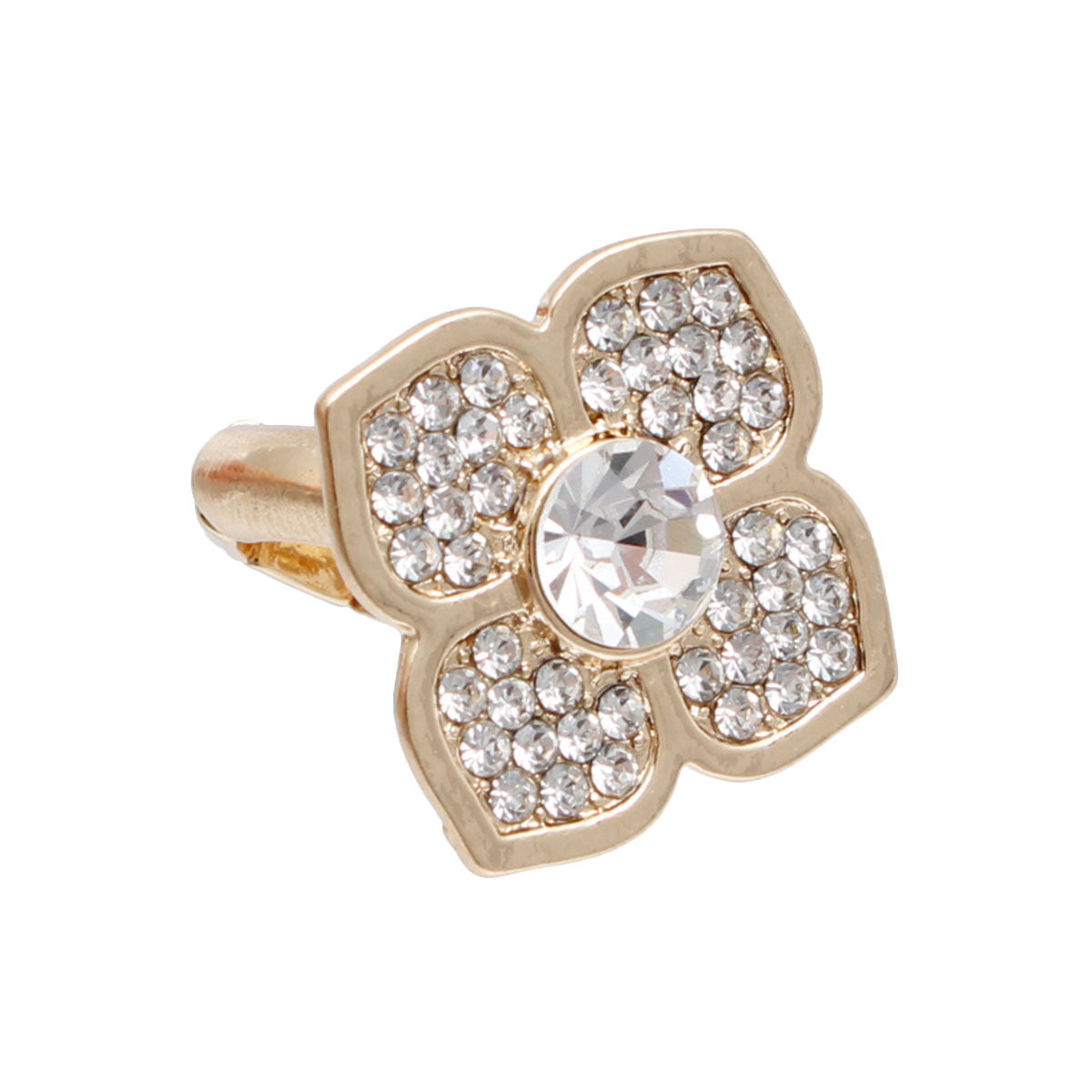 Golden flower ring, clear rhenistone,Gold metal ring 