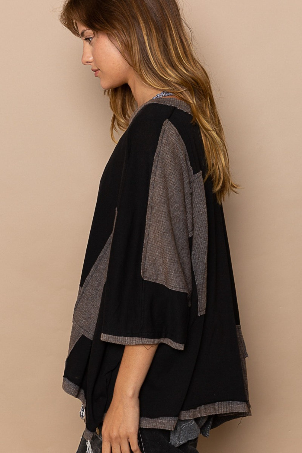 Frayed Edge Patchwork Oversized T-Shirt