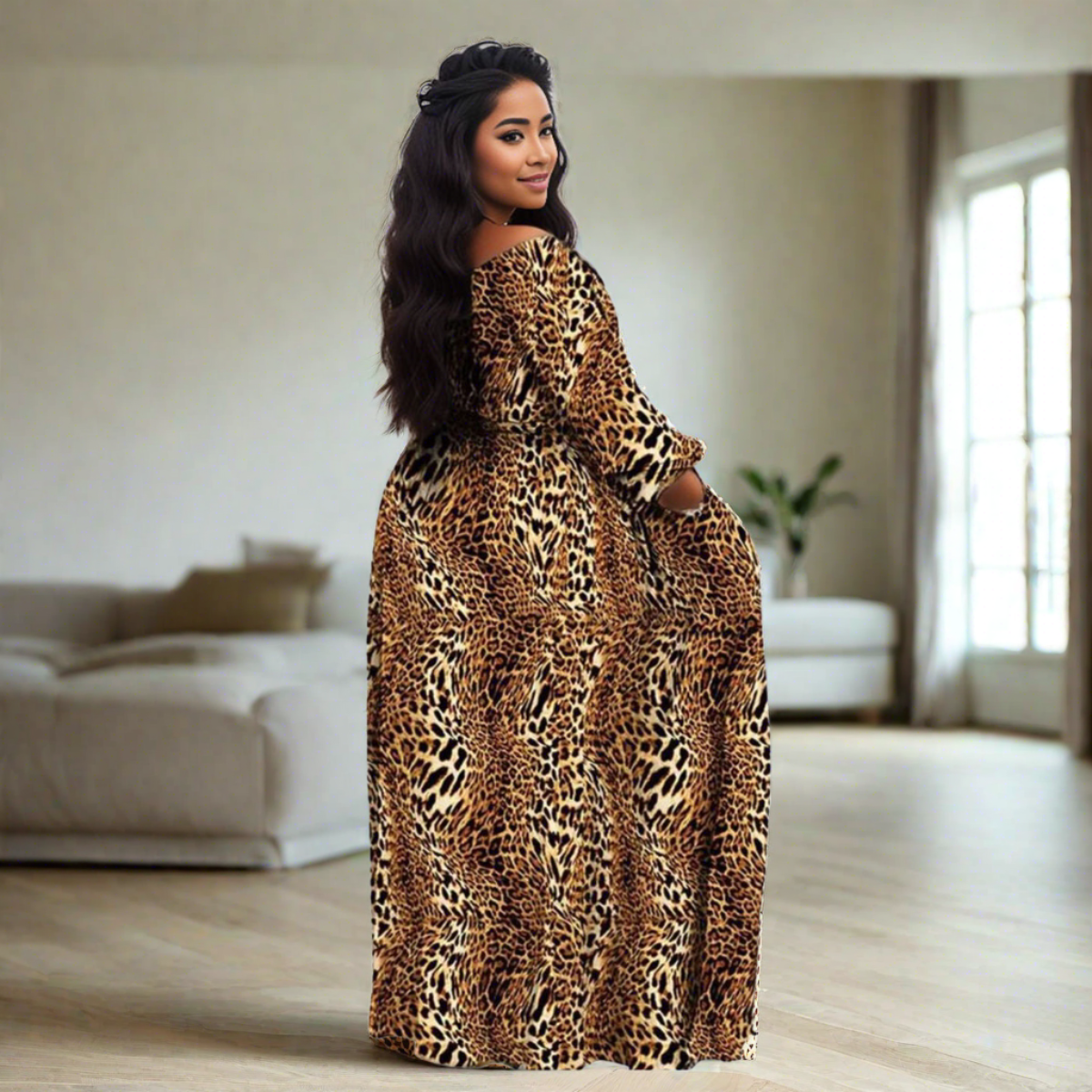 4XL Leopard Split Maxi Dress