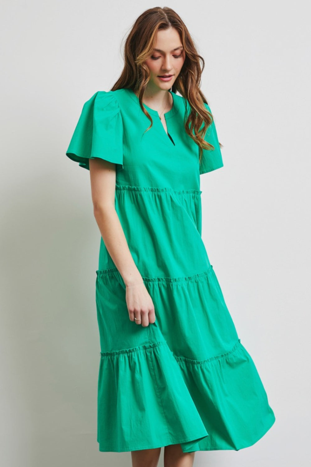 Full Size Cotton Poplin Ruffled Tiered Midi Dress