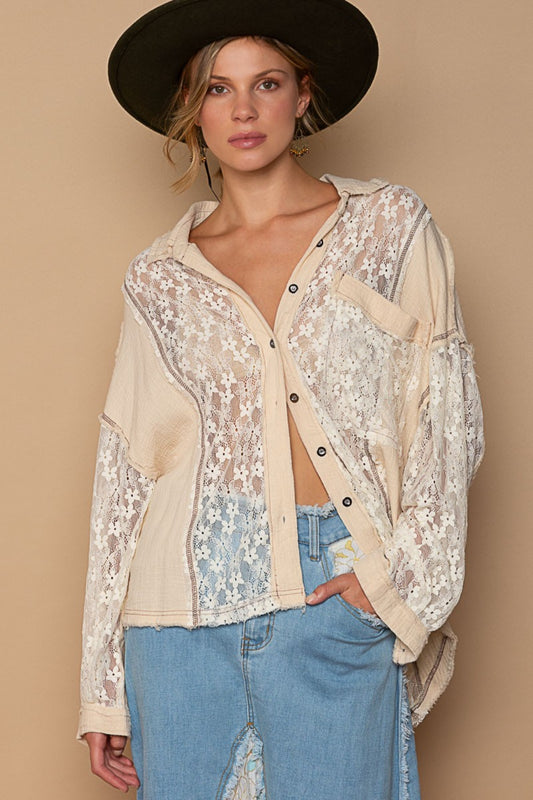 Oversize Lace Button-Down Shirt