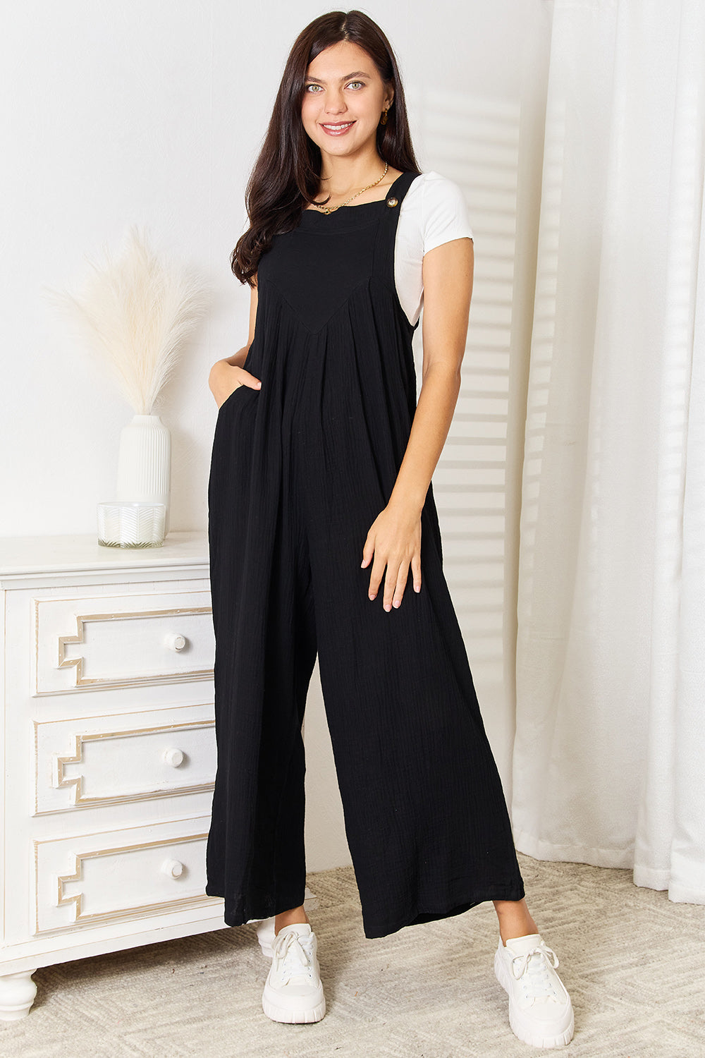 Full Size Wide Leg Overalls with Pockets