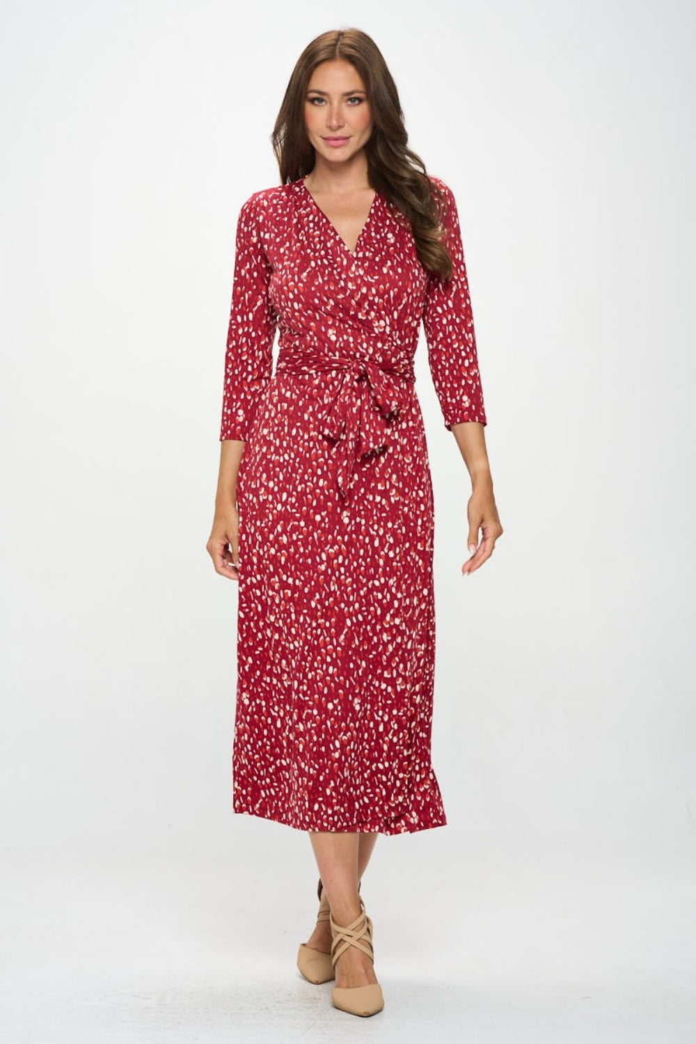 Printed Tie Front Surplice Midi Dress