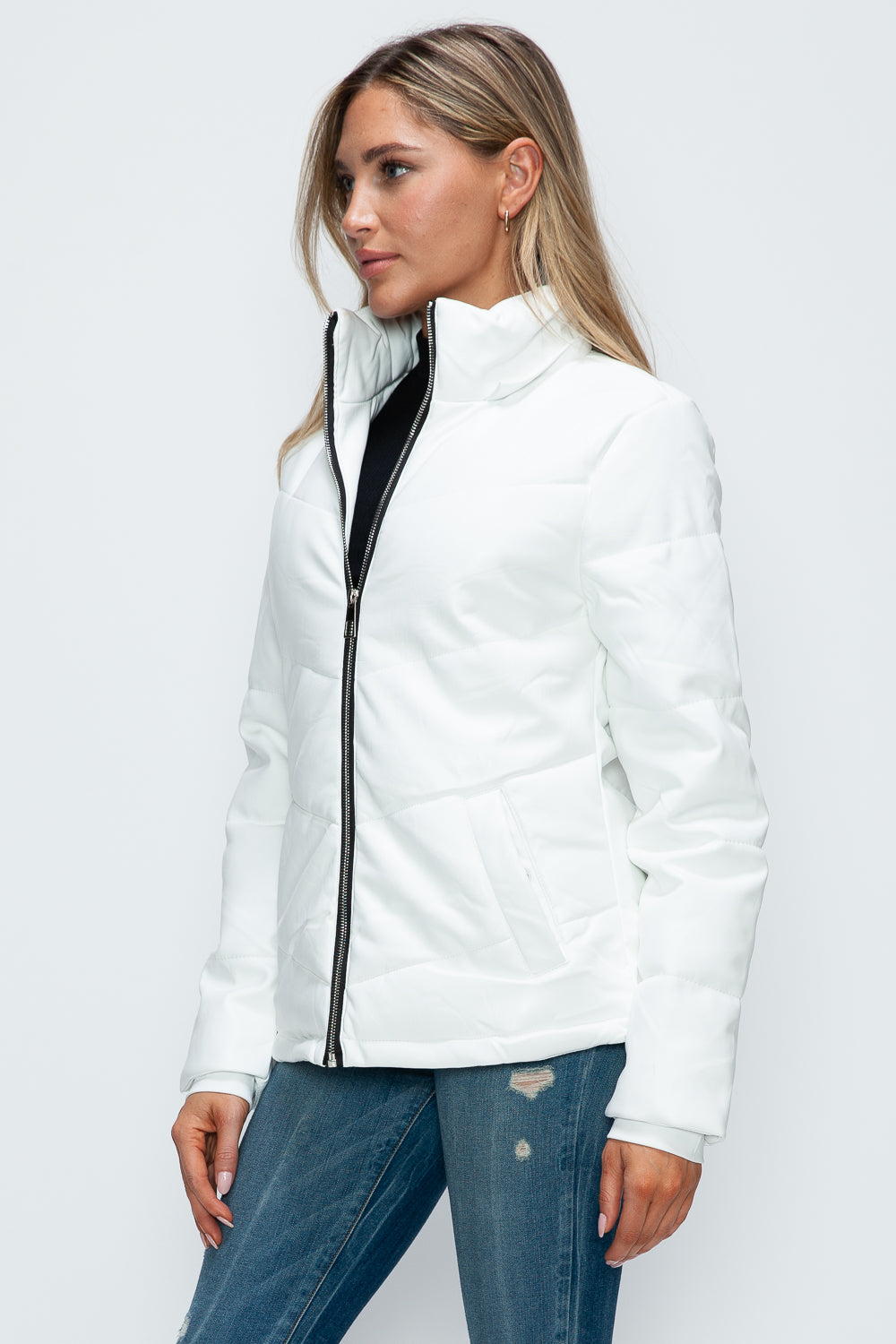 Pocketed Zip Up Puffer Jacket with Removable Hood