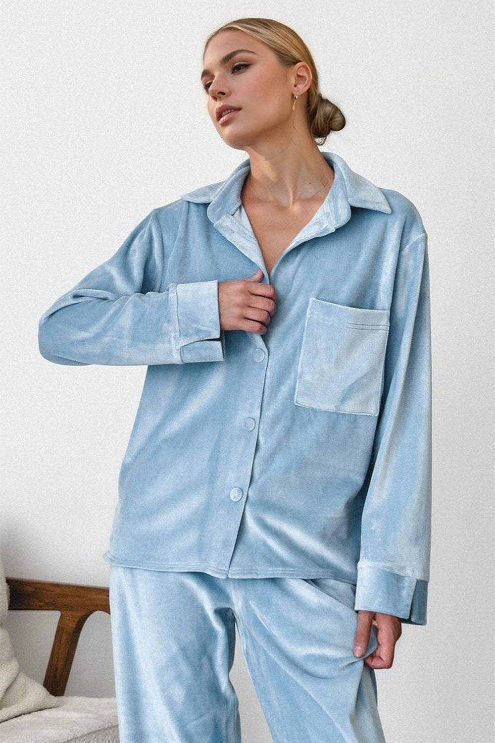 Buttery-Soft Collared Neck Button Up Top and Pants Set