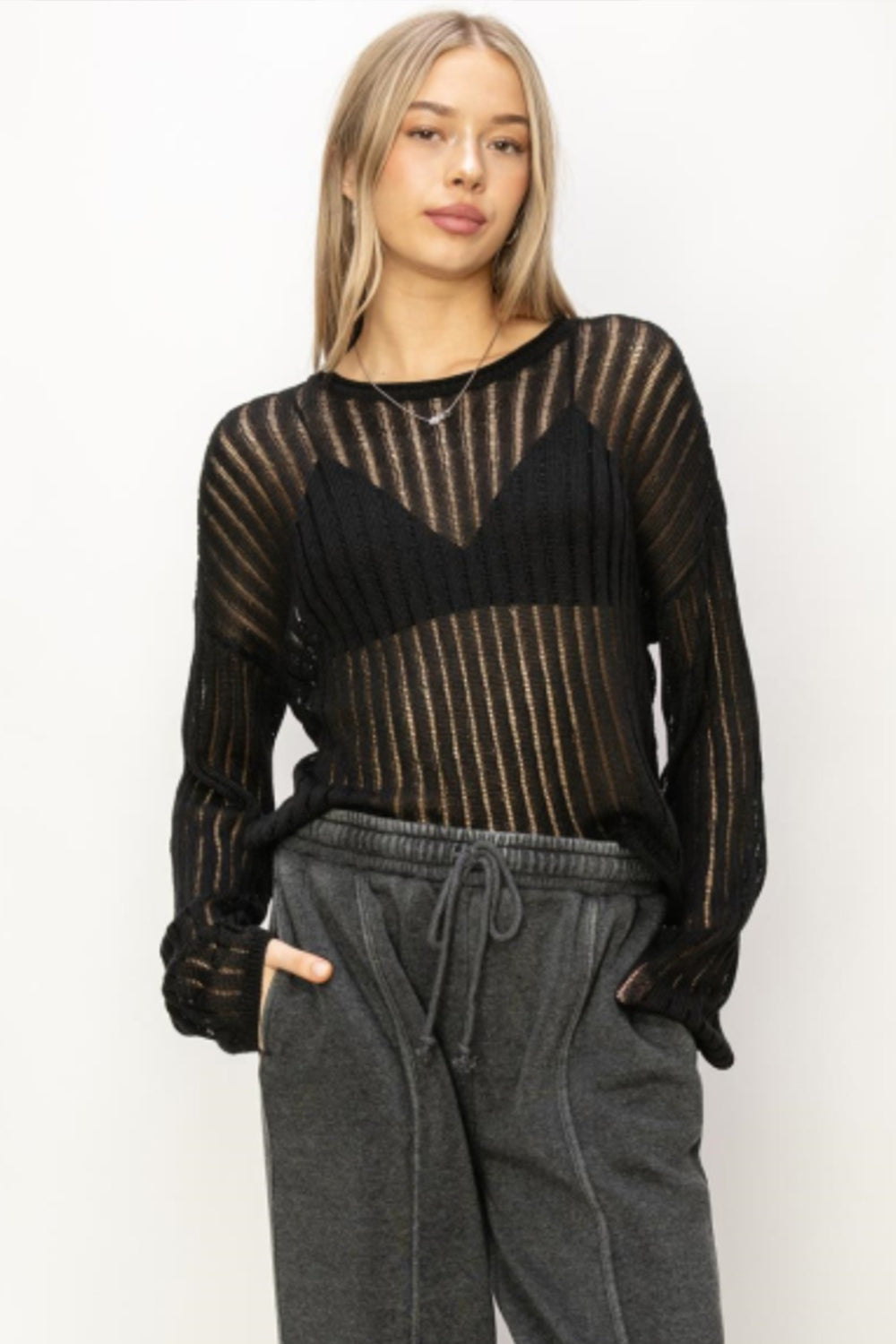 Ribbed Long Sleeve Knit Top