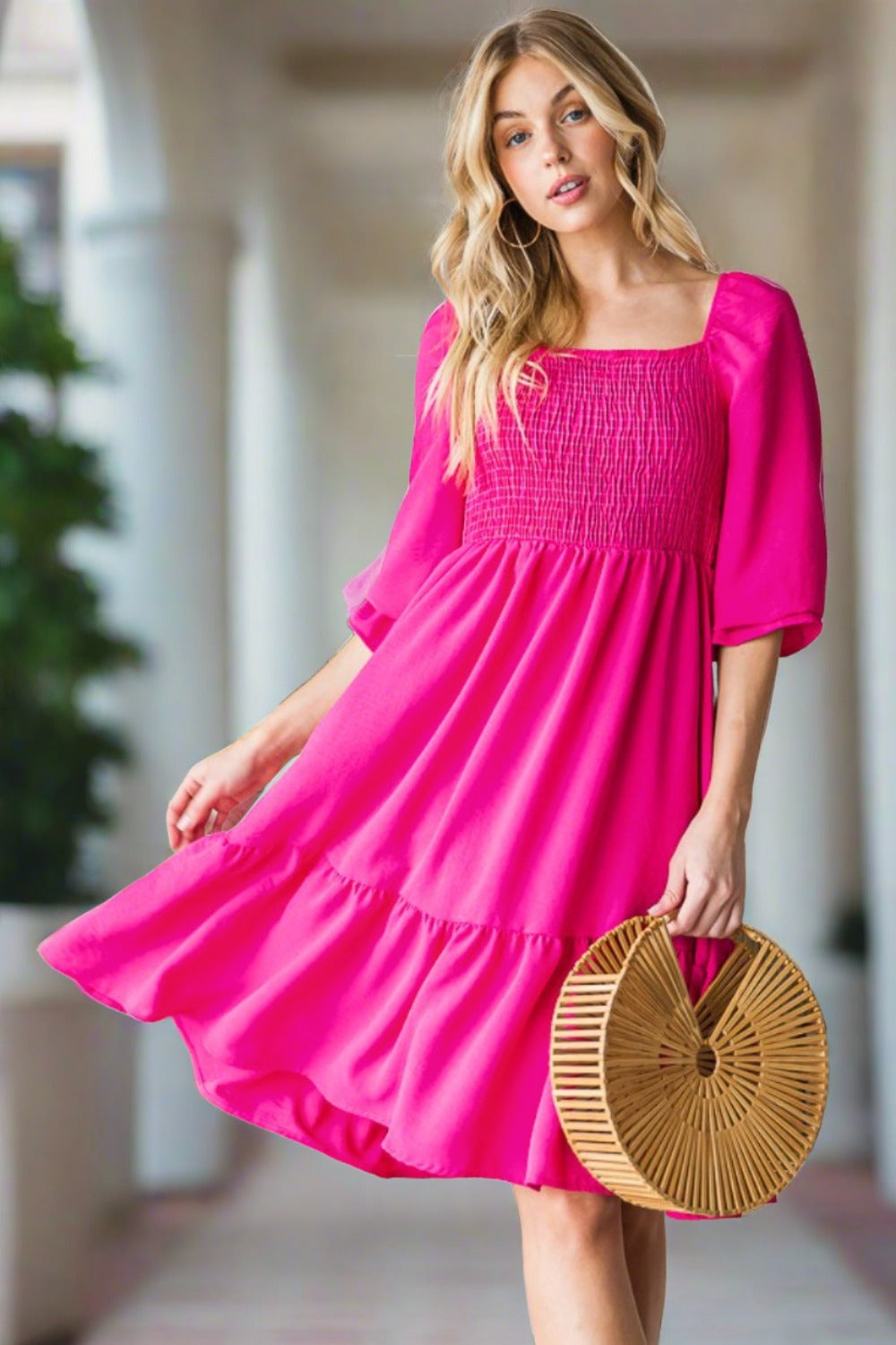 Smocked Ruffle Hem Dress