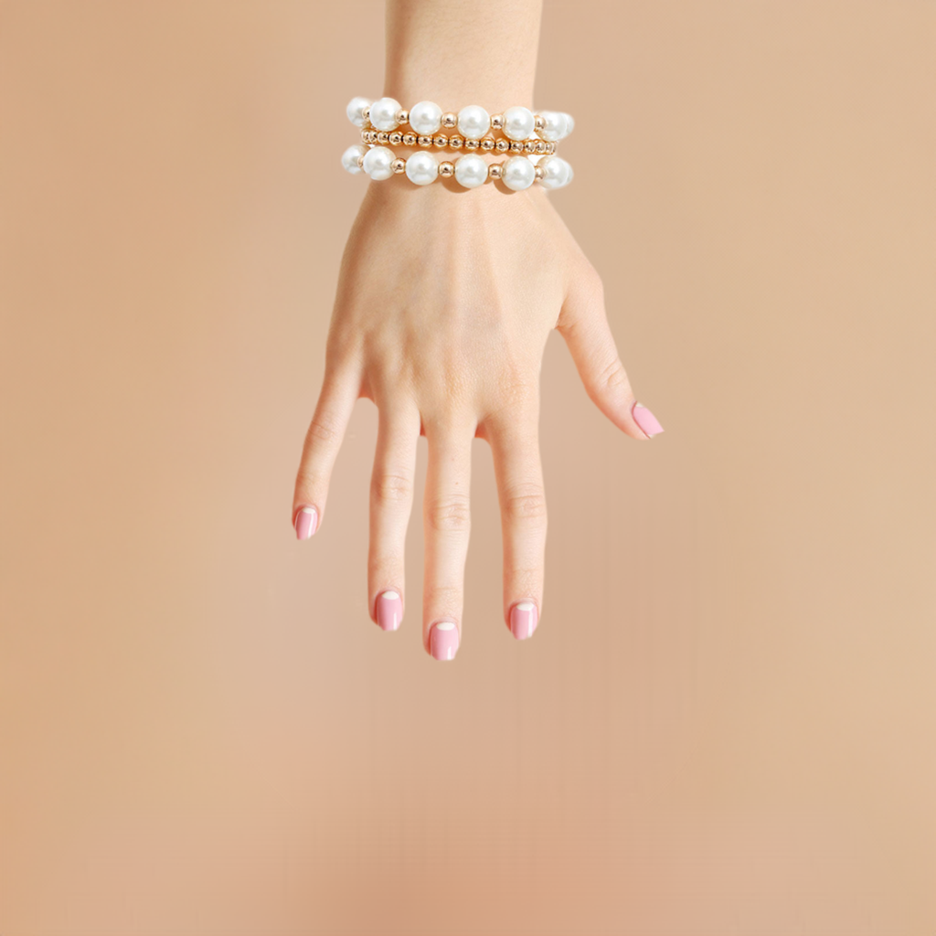 3 Strand Cream Pearl Gold Bracelets