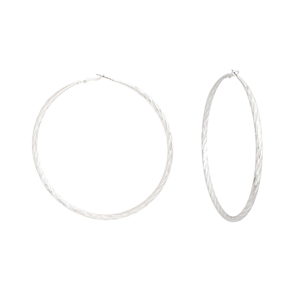 Hoops Large Silver Angled Cut Earrings for Women