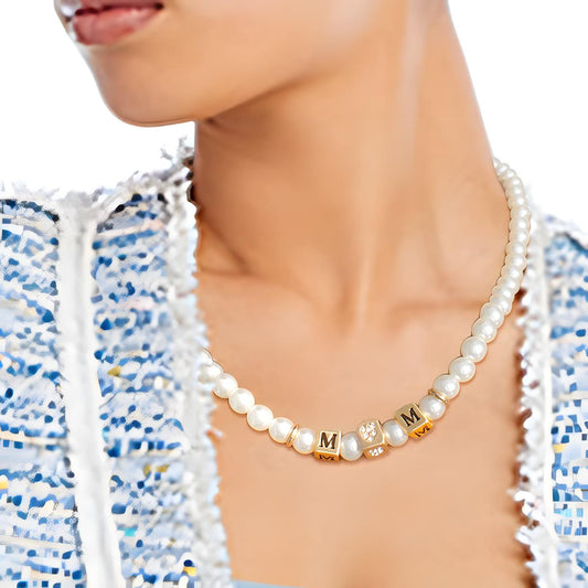 Cream Pearl Gold MOM Necklace