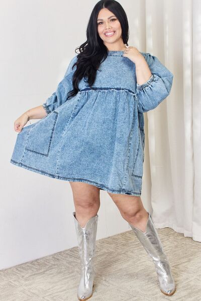 Full Size Oversized Denim Babydoll Dress