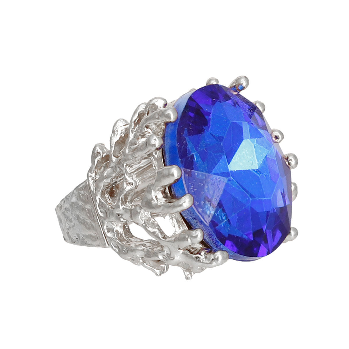 Royal Blue Crystal Silver Branch Ring