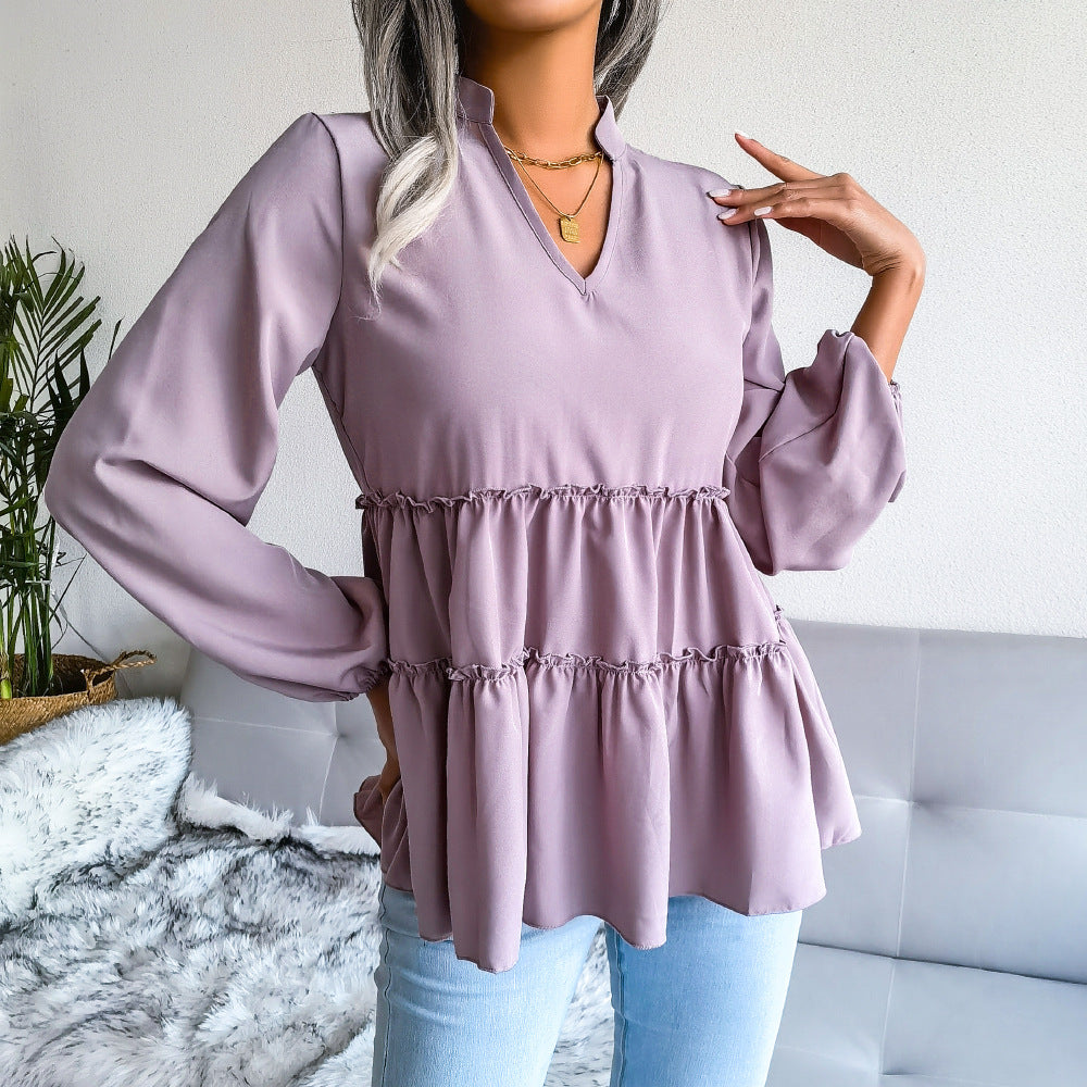 Trim Balloon Sleeve Babydoll Top