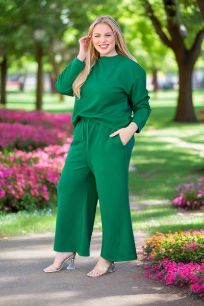 Full Size Textured Long Sleeve Top and Drawstring Pants Set