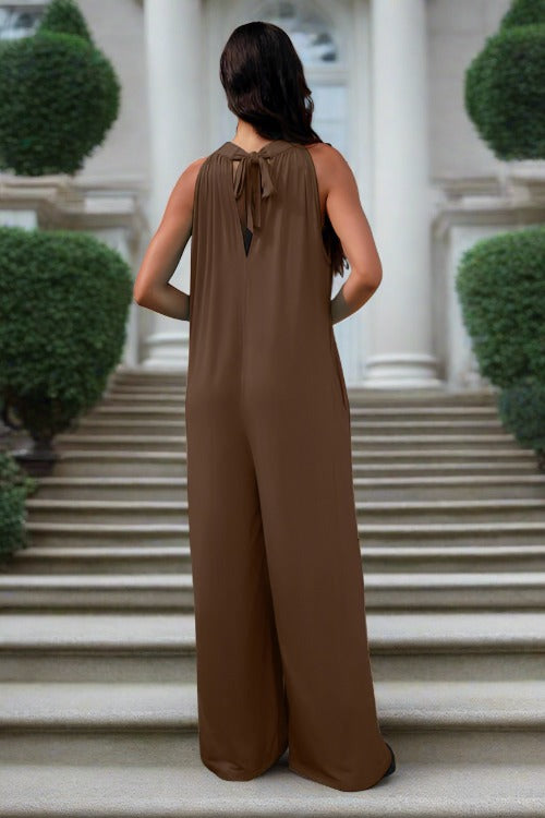 Full Size Tie Back Cutout Sleeveless Jumpsuit