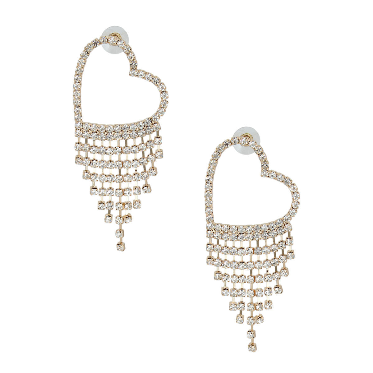 Gold Heart Rhinestone Fringe Studs