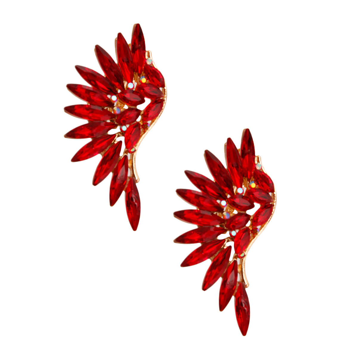 Red Rhinestone Wing Clip On Earrings