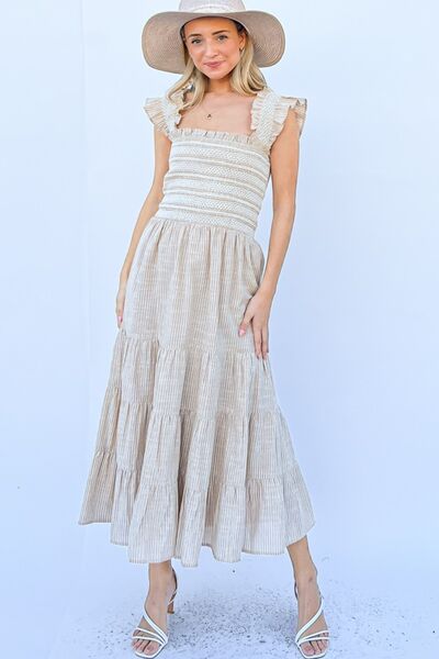 Linen Striped Ruffle Dress