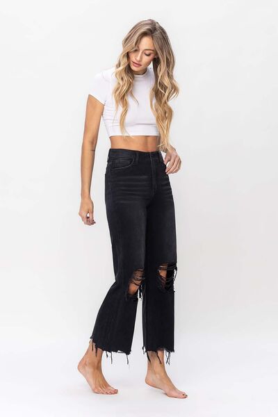 Vervet by Flying Monkey Vintage Ultra High Waist Distressed Crop Flare Jeans