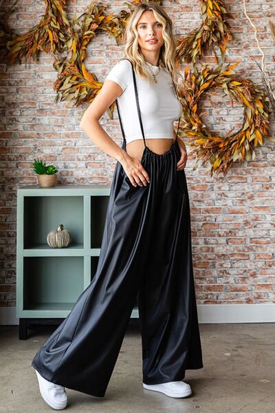 Drawstring Back Spaghetti Strap Wide Leg Overall