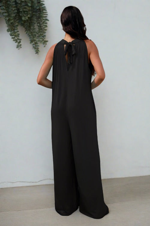 Full Size Tie Back Cutout Sleeveless Jumpsuit