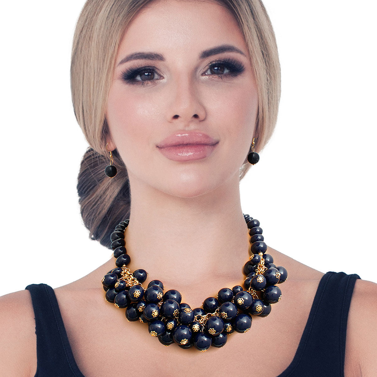 Navy Ball Bead Cluster Collar Set