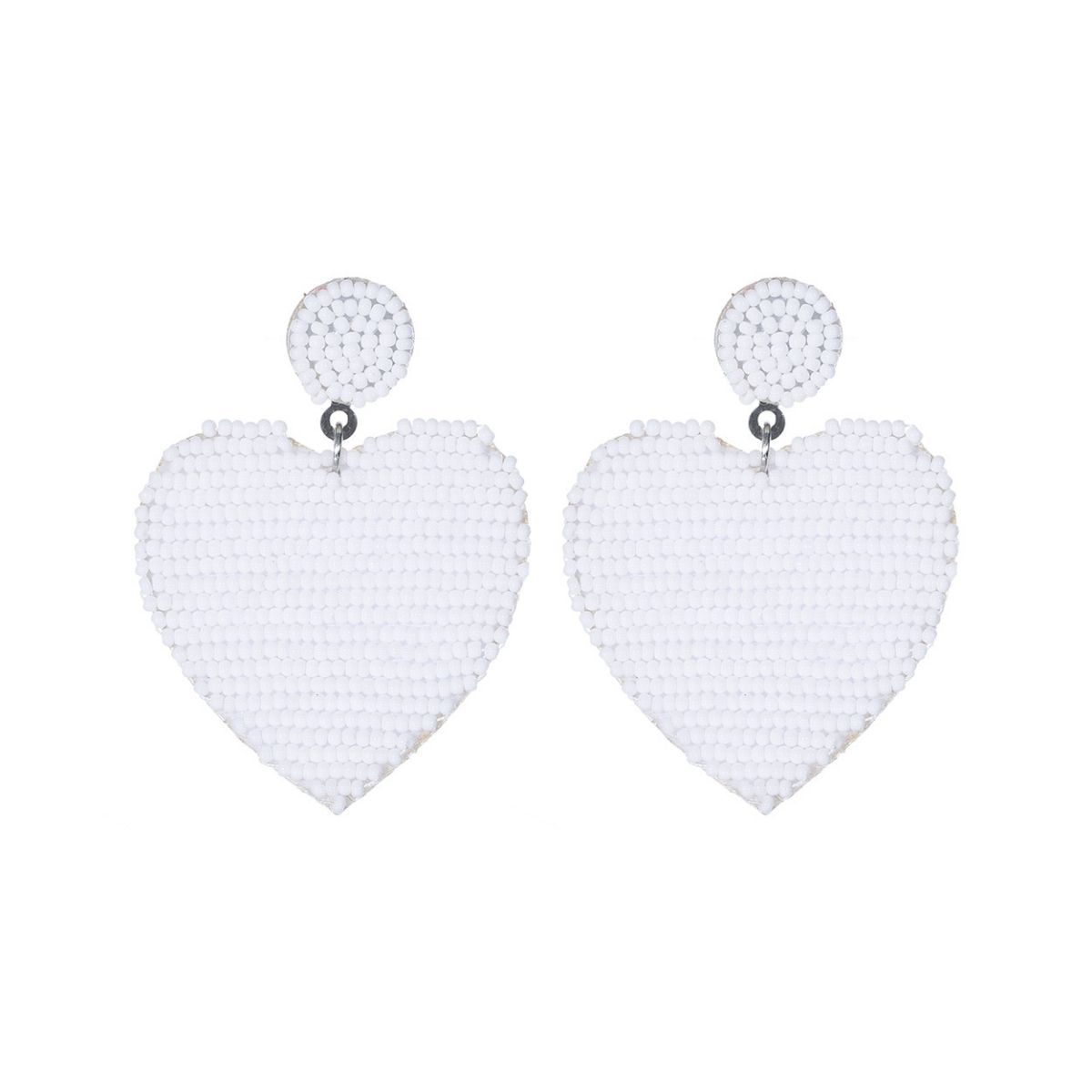 White Seed Bead Heart Earrings