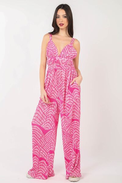 Pleated Sleeveless Wide Leg Jumpsuit