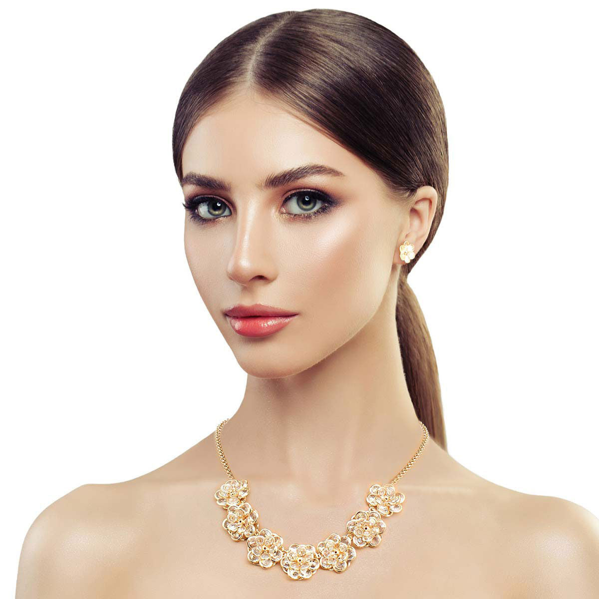 Gold Glass 3D Flower Collar Set