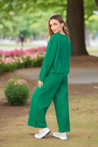 Full Size Textured Long Sleeve Top and Drawstring Pants Set