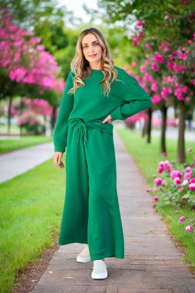 Full Size Textured Long Sleeve Top and Drawstring Pants Set