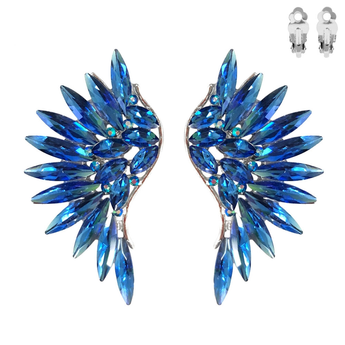 Royal Blue Rhinestone Wing Clip Ons