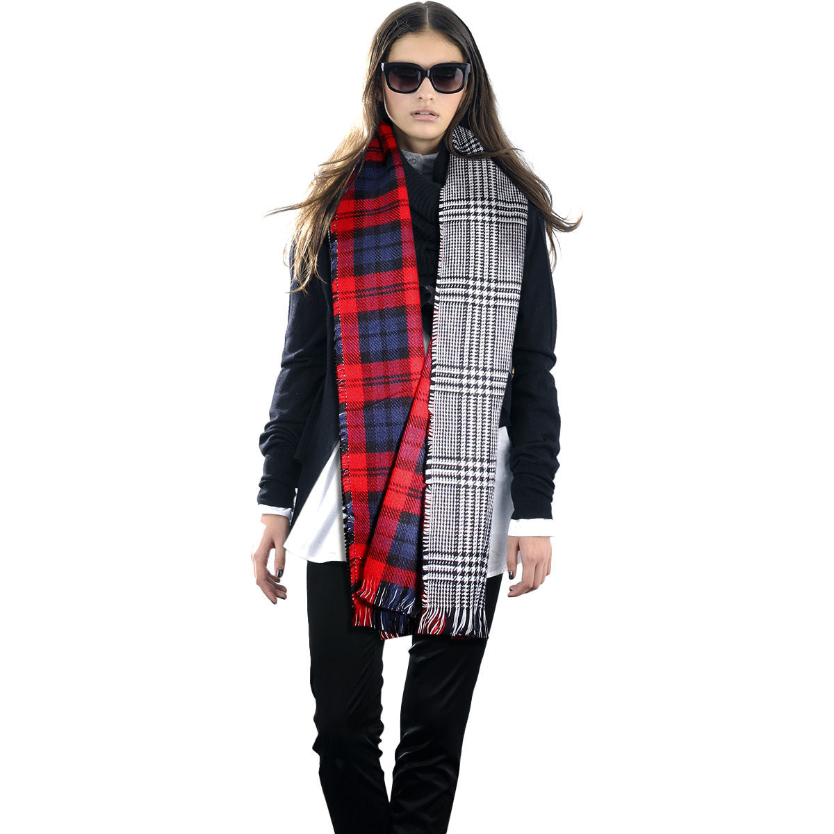 Red and Blue Tartan Reversible Scarf