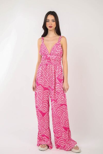 Pleated Sleeveless Wide Leg Jumpsuit