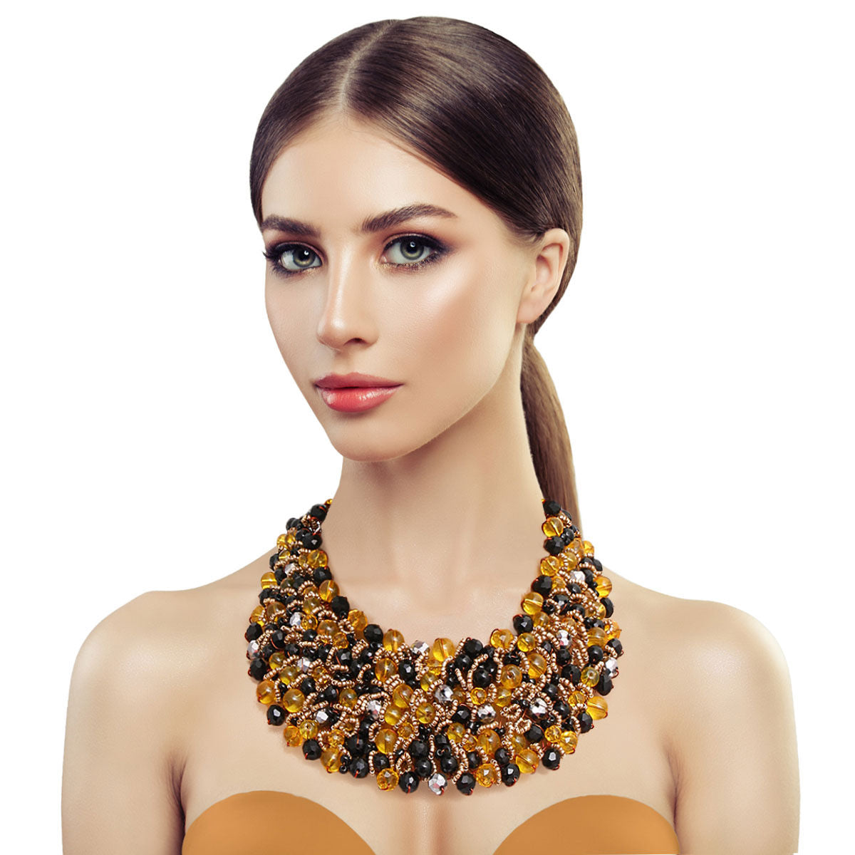 Yellow and Black Copper Bib Necklace