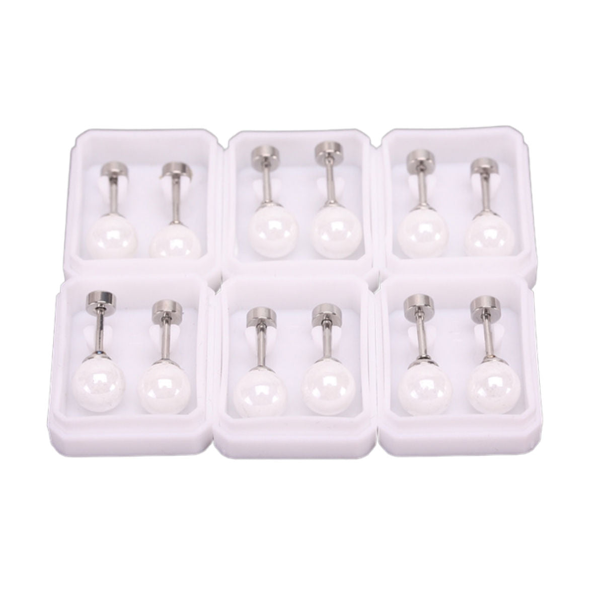 Silver Stainless Steel Pearl Stud 6 Pack