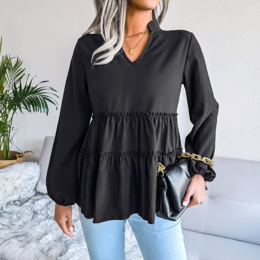 Trim Balloon Sleeve Babydoll Top