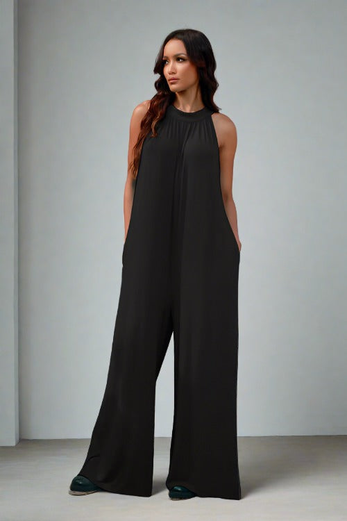 Full Size Tie Back Cutout Sleeveless Jumpsuit