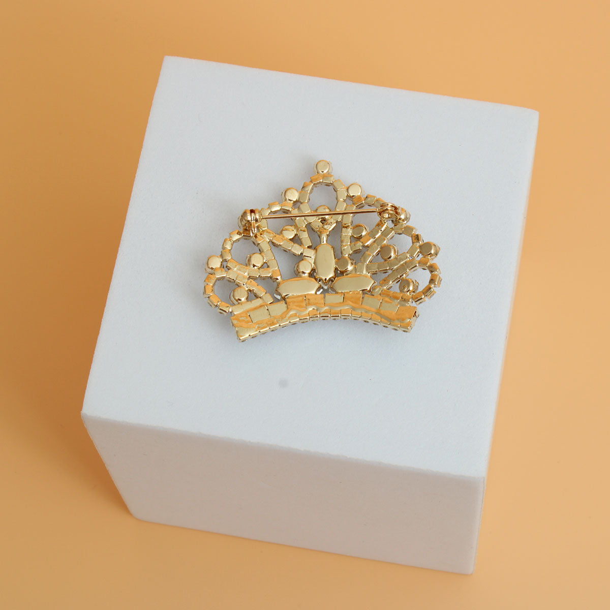 Gold Rhinestone Classic Crown Brooch