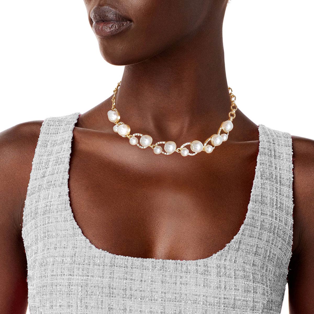 Cream Pearl Bling Gold Choker